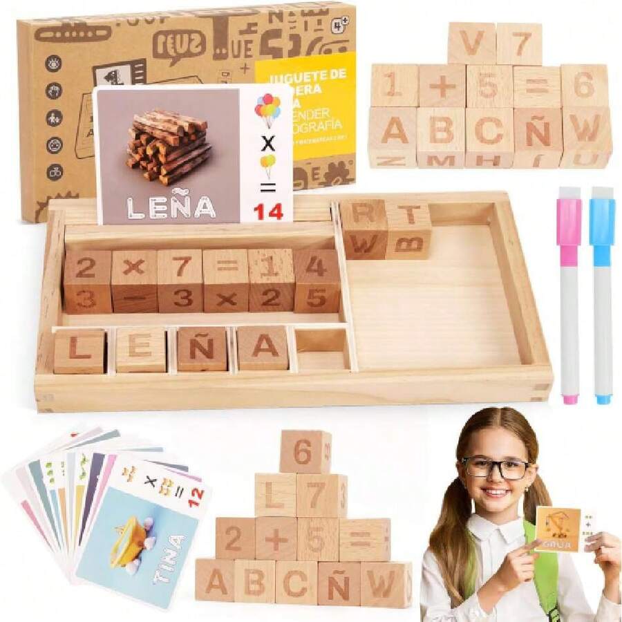 Juego Didacticos 2 en 1 de Números y Letras, Juguete de Madera, Español Alfabetización Interesante Juego, Juguetes Montessori Regalo de Cumpleaños para Niños y Niñas de 3-8 Años,40985047 - Multicolor - Ver 1