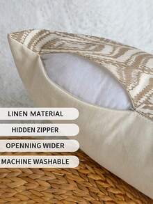 2个装饰枕套，几何图案靠垫套，100%低过敏性聚酯纤维枕套，复古亚麻材质，隐形拉链，可机洗，简约时尚线条图案，家居装饰枕套，适用于沙发、客厅、卧室，不含枕芯 - 米咖色 - 查看 9