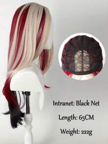 Long Straight Layered Highlighted Synthetic Wig In Red Black Gradient White Gold Suitable For Cosplay Heat Resistant Hair - Multicolor - View 8