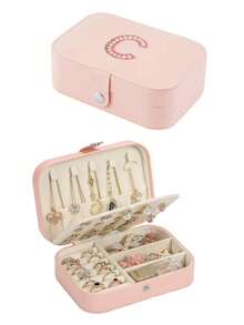 1个旅行首饰盒，26个字母装饰，您的专属符号，迷你首饰盒，PU皮革小首饰盒，多功能首饰盒，紧凑型首饰盒，首饰收纳盒，首饰储物盒，便携式旅行首饰盒，大容量首饰盒，简约首饰盒，化妆盒，化妆品收纳盒 - 粉紅色-1pc - 查看 27