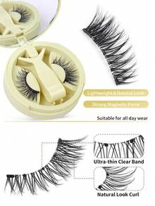 MAANGE 1/2/3 Pairs Magnetic Cartoon Fox Eye Lashes, Reusable Eyelash Set With Clips, Invisible Round Magnetic Lashes With Applicator, No Glue Magnetic Eyelashes Set, Easy To Wear And Remove, Comfortable All Day, Elegant Packaging For Travel And Gift - 黑色 - 查看 7