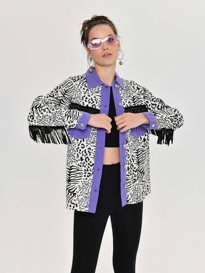 Leopard Print Fringe Jacket-MADE IN TURKEY