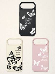 3pcs Butterfly Pattern Phone Cases, Motivational Slogan Positive Energy Phone Cases, Faux Leather Texture Black White Pink Shockproof Protective Covers, Compatible With IPhone & - Multicolor - View 33