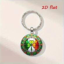 1pc Clover Lucky Charm Faux Gemstone Keychain, Vibrant Glass Keyring, Perfect Gift For Friends And Family - Multicolor - View 9