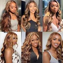 13x6/13x4 高清蕾丝前假发，真人发混纺，自然波浪卷，34英寸 - 200%高密度预拔毛无胶前假发，女士款，自然黑，无需胶水，即戴即用 - SP4/27 - 查看 9