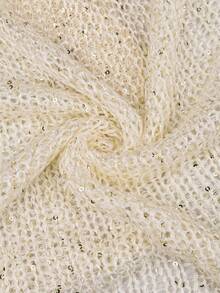 Yuwenier Sexy Plunging Neck Hollow Out Seethrough Sequin Crochet Cover-Up Batwing Long Sleeve Loose Fit Tops Going Out Party Halloween Outfits For Women - Apricot - View 8