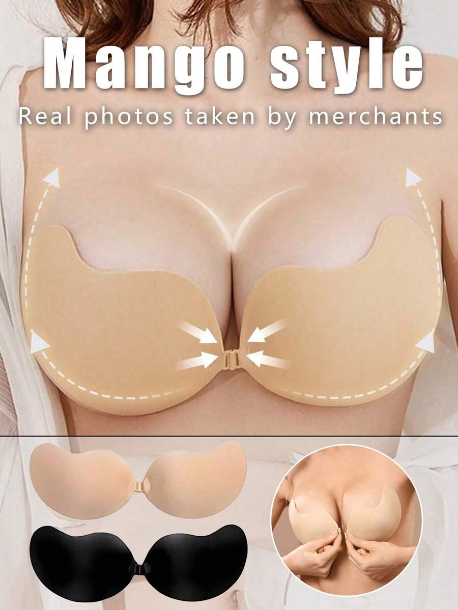 2/1pc Invisible Strapless Adhesive Bra: Sexy Silicone Breast Petals, Suitable For Camisole Dresses, Wedding Gowns. Enhances Cleavage And Provides Fuller Bust Appearance. Invisible Mango Cup Bra Inserts - Multicolor - View 1
