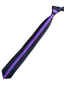 Ouran High School Host Club Inspired Striped Tie, Anime Cosplay Accessory, Purple Striped Necktie For Cos Costumes, Daily Outfits & JK Uniform Matching - Purple - View 5
