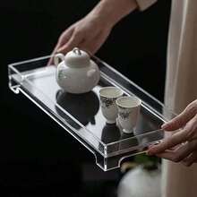 Acrylic Tea Tray, 11.8-Inch Chinese-Style Kung Fu Tea Tray, Kung Fu Tea Set Tray With Stand, Home Tea Service Tray Gift Set, Suitable For Home, Office, And Bar Use - Transparent - View 4