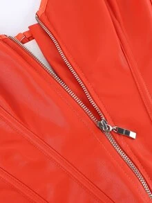 Overbust Corset Bustier With Zipper, Waist Trainer Corset Top For Outerwear Or Layering, Punk Costume Shapewear, Backless Lace-Up Bodysuit For Halloween - Coral Orange - View 5
