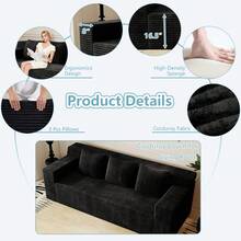 71" Love Seat Couches, Corduroy Boneless Loveseat With Deep Seats, 2 Seat Couch Apartment Size Couch With 3 Pillows&Side Pockets For Bedroom, Office, No Assembly Required - 黑色 - 查看 7