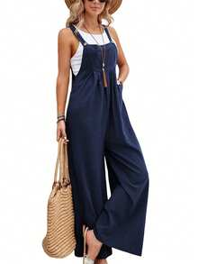 Women's Loose-Fitting Long Jumpsuit, Wide-Leg Pants, Fashionable - 杏色 - 查看 7