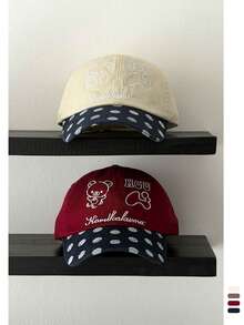 1 件软顶平檐帽，复古拼布滑板 5 片帽，女式豹纹帽檐帽，BiteBerry 原创美国字母撞色棒球帽，男女通用时尚休闲防晒棒球帽，户外街头滑板嬉皮小妞风格 - 豹紋拼色 - 查看 3