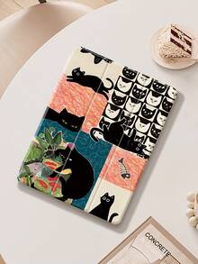 黑色猫咪拼接图案保护套，兼容 iPad Air 4/5（10.9 英寸）、iPad 7/8/9（10.2 英寸）、第十代 iPad，内置 Apple Pencil 插槽，支持自动睡眠/唤醒功能，也兼容三星 Tab S6（10.4 英寸）、Tab A9（11 英寸）、Kindle Paperwhite（第十二代，2024 年款），闪亮风格保护套，情人节/新年礼物之选。 - 彩色 - 查看 3