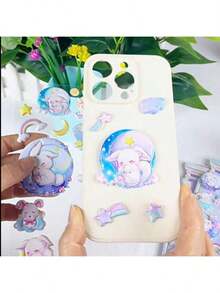 3D Schaumstoff Aufkleber, süßer Kaninchen Mond Cartoon, dicke aufgeblähte Aufkleber geeignet für Handwerk, DIY, Handyhülle, Notizbuch Dekoration - Verschiedenfarbig - Übersicht 7