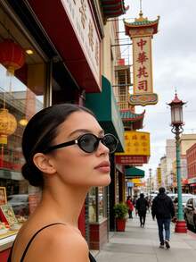 椭圆形小框高品质简约时尚女式眼镜，适合户外旅行、海滩度假和日常佩戴，是情人节和开学季的绝佳礼物。 - 玳瑁框綠片 - 查看 9