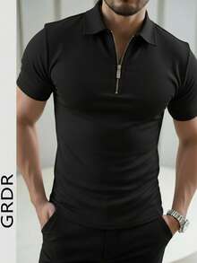 Men's Summer Simple Classic Zipper Polo Shirt, Suitable For Business Activities And Daily Wear - Black - View 7