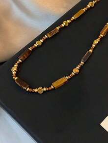 1 Piece/Set Vintage Elegant Multi-Layer Tiger Eye Pendant Necklace, Women's Double-Layer Collarbone Chain Jewelry Set, Fashion Jewelry, Best Friend Gift - 多色 2 - 查看 7
