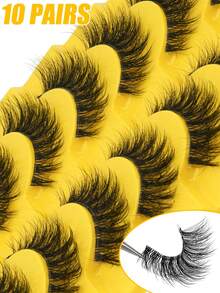 10 Pairs D Curl Russian Style False Eyelashes, Cat Eye Lashes, Natural Look, Fluffy Faux Mink Lashes, Thick & Long Eyelashes, False Lashes - Fluffy Lashes - View 4