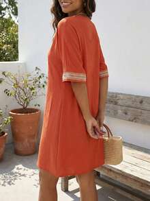 Women's V-Neck Cover-Up Dress With Ruffle Hem, Beach Cover-Up Dress For Summer - Orange - View 2