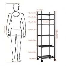 1pc 6-Tier Adjustable Metal Storage Cart With Wheels And Hooks – Multi-Functional Organizer For Kitchen, Bedroom, Bathroom And Laundry Room – Space-Saving Design, Suitable For Storing Spice Bottles, Utensils, Etc. | Open Shelf Design | Modular Storage Options - Multicolor - View 10