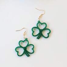 1 paire de boucles d'oreilles goutte vintage mignonnes vertes avec trèfle et paillettes creuses, cadeau de fête de la Saint-Patrick - Y1206 - Voir 4