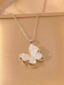 1pc Women's Butterfly Pendant Necklace, 3 Styles Available, Zirconia Embedded, Sparkling, Lifelike, Suitable For Valentine's Day, Gifts And Gatherings With Friends - Multicolor - View 2