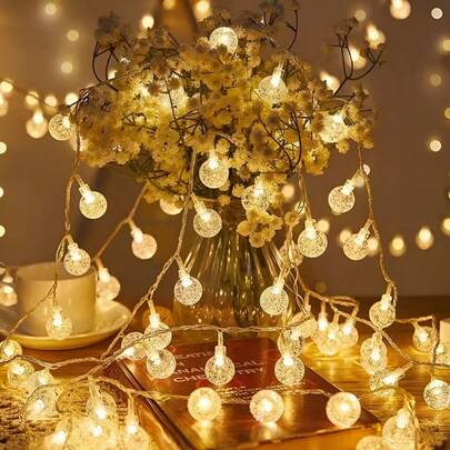 1 pieza Luces de burbuja LED con pilas de 3/6m - Luces de hadas de cristal festivas para la decoración del Ramadán, el Día de San Valentín y el Día de la Madre