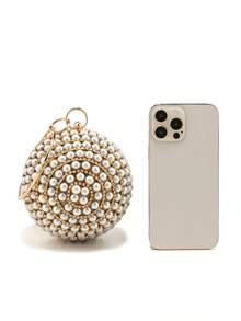 Ball Shaped Circular Design Beading Pearl Handbags Ball Design Party Rhinestones Dress Purse Party Clutch With Beaded Diamonds Evening Bags - Gold - View 4