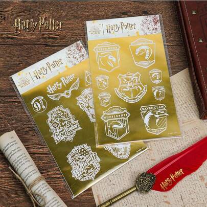  1pc Harry Potter Golden Stickers Set - Gryffindor, Slytherin, Hufflepuff, Ravenclaw Crests & Platform 9 3/4 Design - 2 Designs - Waterproof & Self-Adhesive - Ideal For Laptop, Phone, Journal & Scrapbooking - Official Wizarding World Merchandise - Perfect For Fans & Decorative Accessories[Officially Licensed]