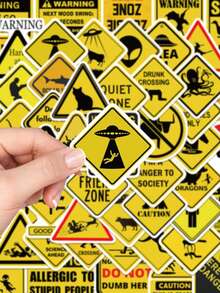53pcs Interesting Warning Sign Sticker Funny Cool Decals For Laptop Skateboard Computer Helmet Cars Phone Stickers - Multicolor - View 4