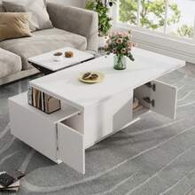 Modern Coffee Table With Double Lifting Mechanism And Concealed Storage Space – Load Capacity Up To 50 Kg - White - View 8