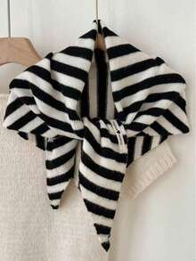 1pc Classic Striped Scarf, Fashionable Knitted Neck Warmer, Can Be Used As Headband Or Shawl, Fast Delivery For Valentine's Day - Multicolor - View 3