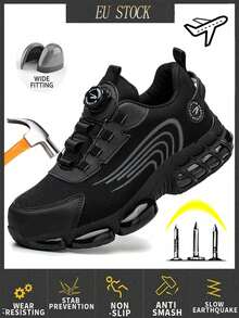 （尺码偏大，建议选小一码）男女通用钢头鞋，轻便工作鞋，安全鞋，钢头运动鞋，坚固耐用的钢头网球鞋，建筑工地工业工作安全运动鞋 - 黑色 - 查看 15