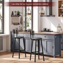 Bancos para Barra,Juego de 2 Taburetes de Bar,Bancos para Barra de Cocina de Madera de Hierro Vintage,Silla Alta 96 CM para Bar,Cocina,Restaurante,Banco Alto con Tapizado de PU. (Gris) - Negro - Ver 4