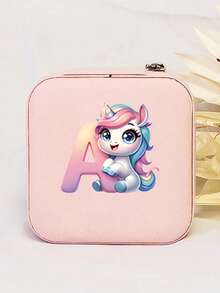 1个个性化独角兽字母印花皮革首饰戒指盒，拉链首饰盒，情人节礼物 - 彩色 - 查看 14