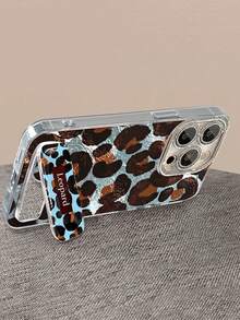 1个蓝色复古豹纹隐形支架手机壳，兼容11/12/13/14/15/16 Pro/17 Pro Max，冰川图案全包覆式保护壳，带镜子，理想的情人节礼物 - 藍色 - 查看 5