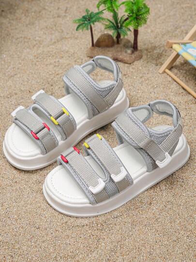 Kids' Breathable Mesh Sports Sandals - Dual Adjustable Hook And Loop Straps, Lightweight Thick Sole, Colorful Accents, Casual Summer Toddler Shoes