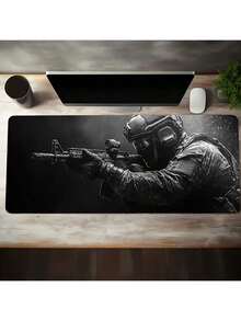 1 buah Alas Mouse Gaming Taktis Ukuran Besar - Alas Karet Anti Selip, Permukaan Halus Cocok Untuk Bekerja, Bermain Game, Kantor dan Penggunaan di Rumah, Hitam dengan Desain Armor Biru, Alas Mouse Meja - Mouse Pad - View 1