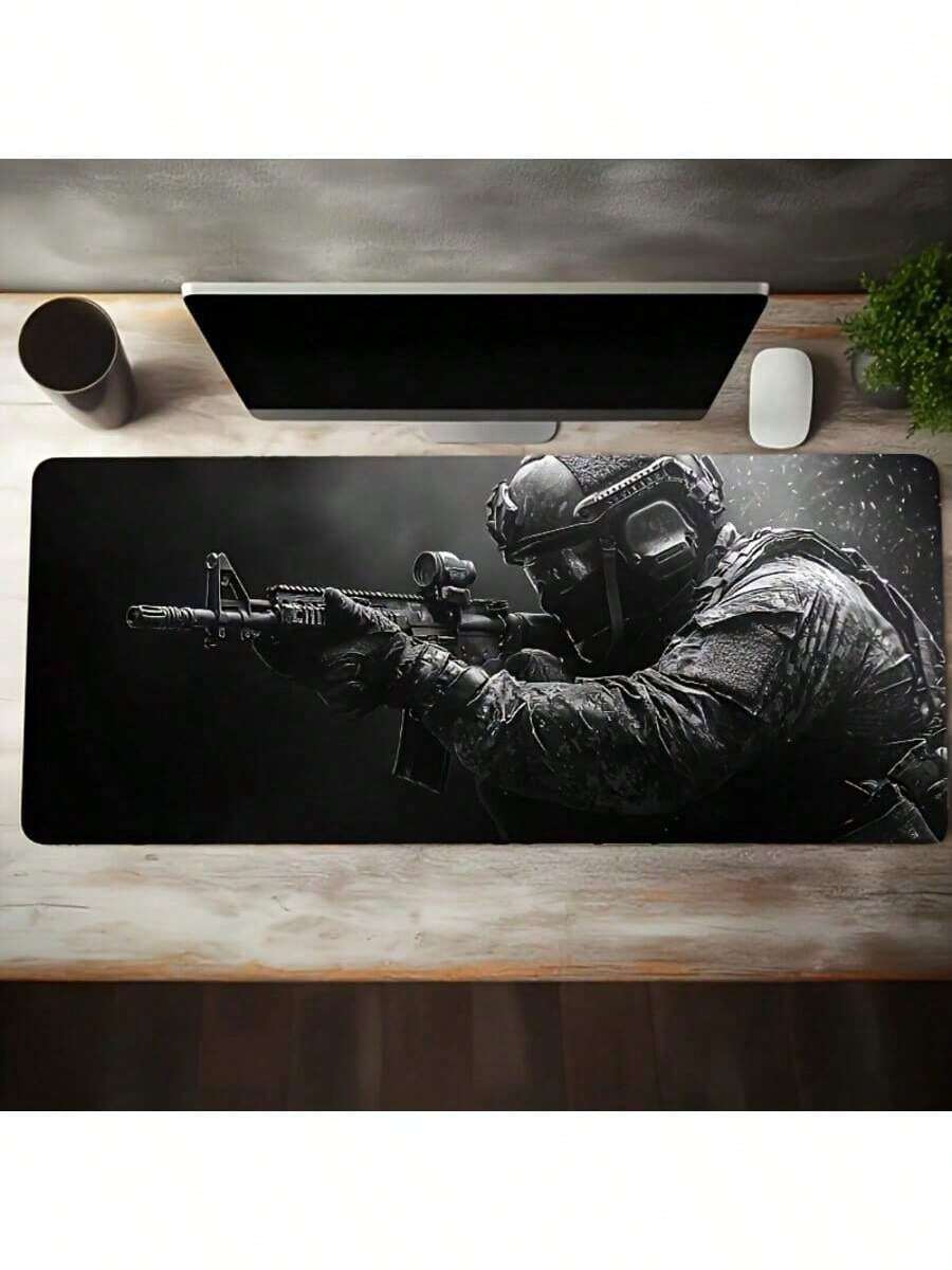 1 buah Alas Mouse Gaming Taktis Ukuran Besar - Alas Karet Anti Selip, Permukaan Halus Cocok Untuk Bekerja, Bermain Game, Kantor dan Penggunaan di Rumah, Hitam dengan Desain Armor Biru, Alas Mouse Meja - Mouse Pad - View 1