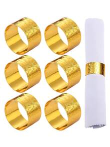 2pcs Gold Patterned Round Napkin Rings, Suitable For Hotel, Living Room, Dining Table Setting - Gold - View 1