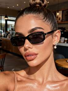 1 Pair Unisex Rectangular Casual Fashion Glasses, Suitable For Autumn/Winter Basic Outfit, Women's Clothing, Business Casual, Gifts, Elegant Attire - Black - View 6