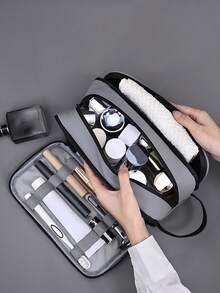 三层旅行洗漱化妆包，大容量多功能收纳包，便携手提包 - 彩色 - 查看 2