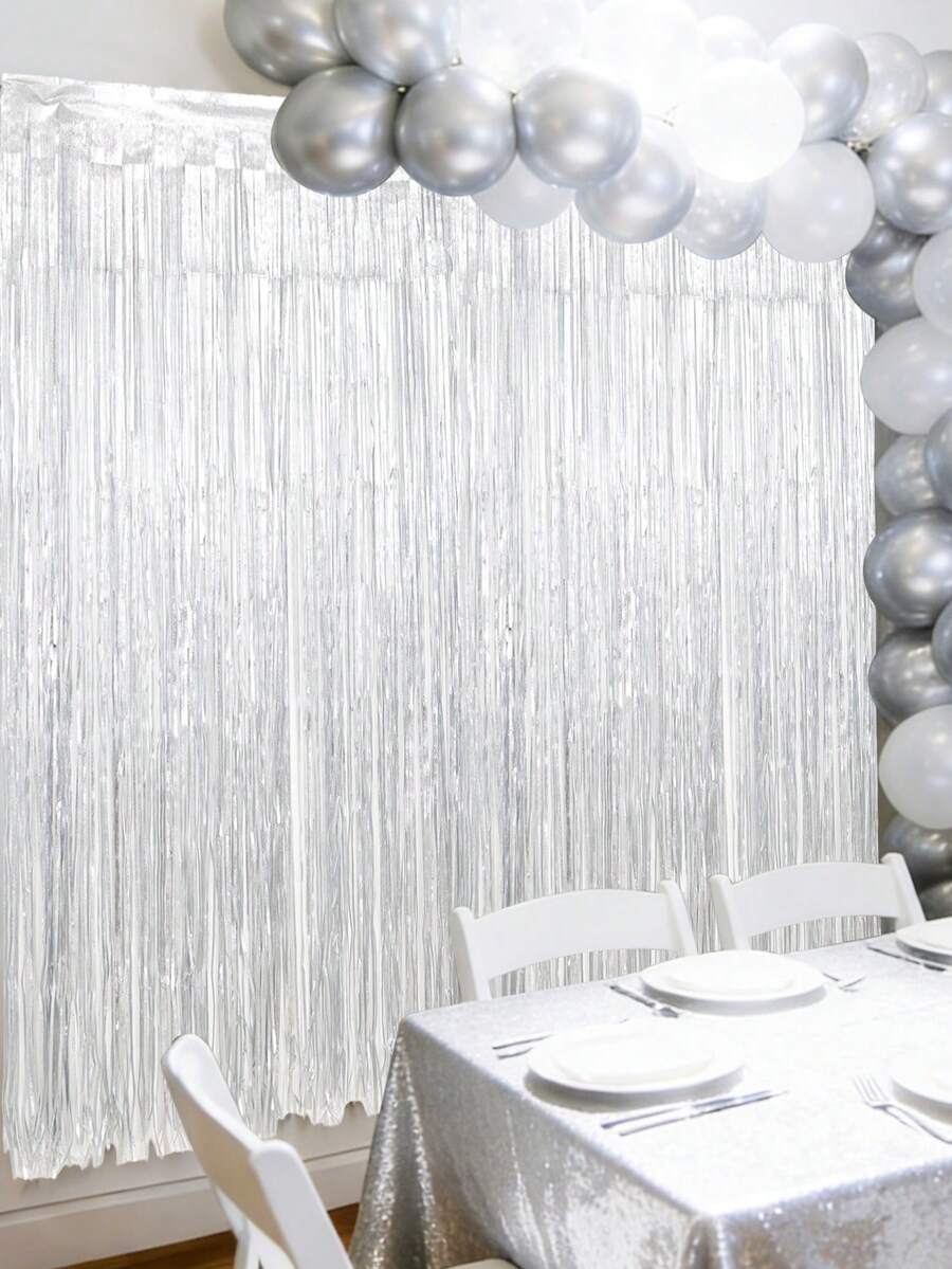2件套银色哑光性别揭晓派对背景帘，性别揭晓派对房间装饰，婴儿派对墙面背景，性别揭晓派对婚礼生日拍照道具，生日派对装饰，婚礼装饰，新年背景装饰