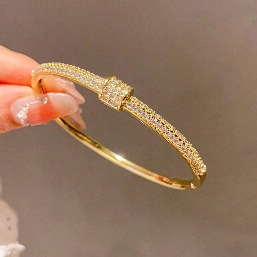 Women's Circular Bracelet In 925 Sterling Silver, Set With Cubic Zirconia And Plated In 18K Gold. - Vàng - Xem 1