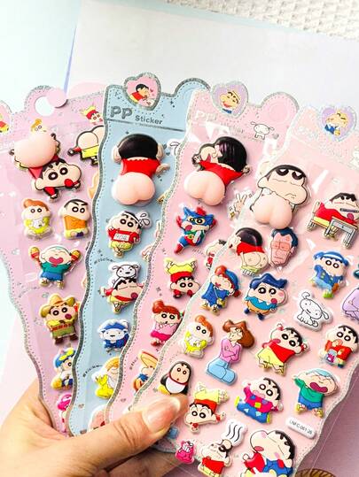 1pc Random Style 3D Cartoon Sticker, Waterproof Crayon Shin-Chan Decorative Embossed Decal Suitable For Decorating Phone Case, Laptop, Luggage, Cup, Skateboard, Notebook, Guitar. Great For Daily Use, Children's Birthday Gift, Back To School Supplies.