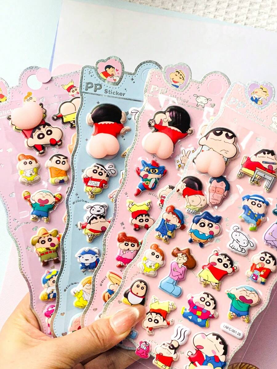 1张随机款式3D卡通贴纸，防水蜡笔小新装饰浮雕贴纸，适用于装饰手机壳、笔记本电脑、行李箱、杯子、滑板、笔记本、吉他等。非常适合日常使用、儿童生日礼物、返校用品。 - 彩色 - 查看 1