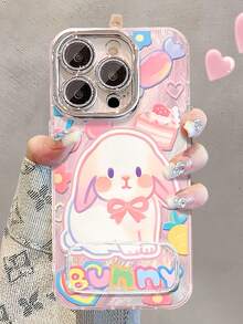 1pc Cute Cartoon Rabbit Mirror Phone Case Compatible With Apple 11/12/13/14/15/16/17 Pro Max - Pink - View 1