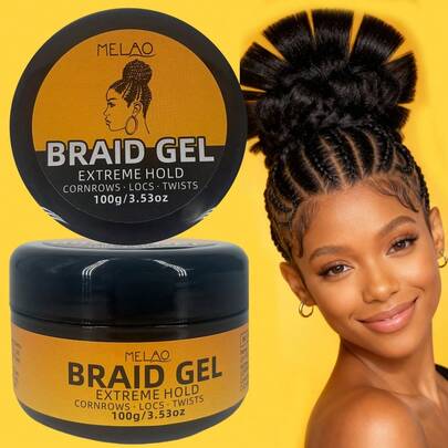  Braid Gel, MELAO BRAID GEL, Extreme Hold Styling Gel, For Cornrows, Locs, Twists, Dreadlocks & Braided Hairstyles, Long Lasting Strong Hold, Defines & Smooths Edges, Creates Neat & Shiny Look, For Black Natural Hair, 100g/3.53oz