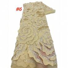 高品质法式网纱蕾丝珠饰面料 2026，闪亮亮片蕾丝，适用于尼日利亚非洲女士婚礼派对礼服缝纫材料 - A - 查看 7